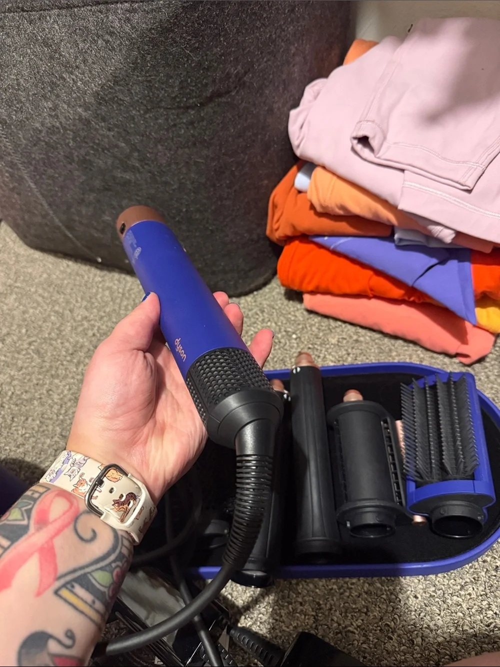 Dyson cobalt blue Airwrap set with rose-gold accents